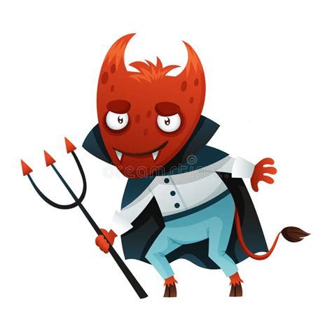 Hooved Devil With Horns And Tail Holding Trident As Halloween Character