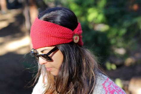 Boho Red Knit Headband Button Turban Mothers Day T Etsy