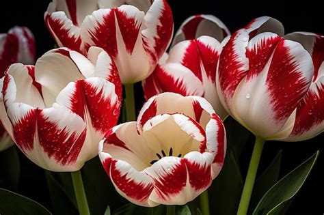 Premium Photo Closeup Of White And Red Tulips