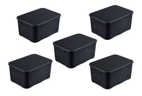 Kit Cestos Organizadores Rattan Preto C Tampa Litros Mercadolivre