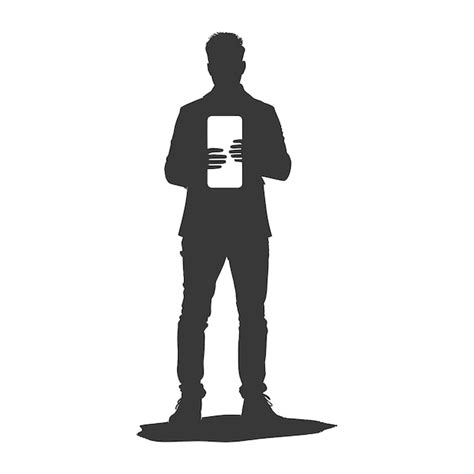 Silhouette Of A Man Holding A Blank Smartphone In Front Of Him