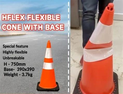 Orange Pvc Flexible Traffic Cone For Road Safety At In Vadodara