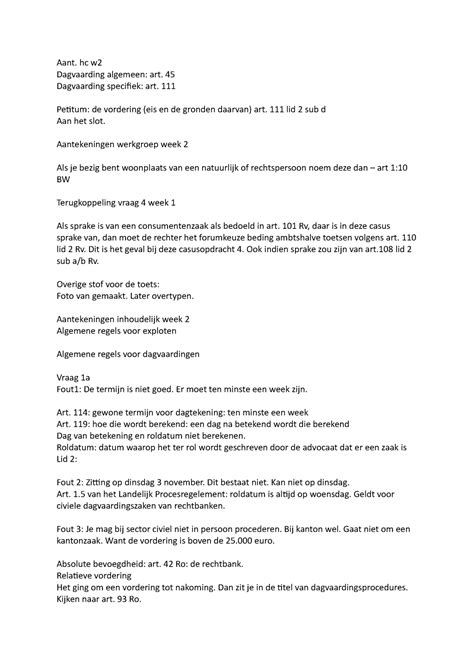 Werkgroep Verbintenissenrecht Week 2 Collegejaar 2020 2021 Aant Hc W