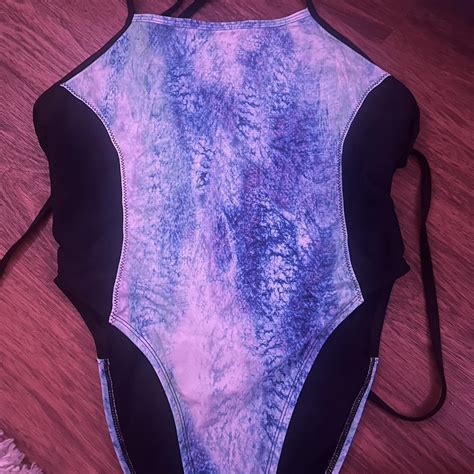 Jolyn Blue One Piece Swim Suit With Black Slim Depop