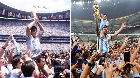 Messi Replica La Icónica Foto De Maradona Con La Copa Del Mundo 36 Años