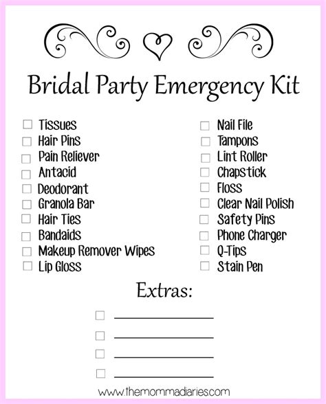 Bridal Party Emergency Kit With Free Printable The Momma Diaries