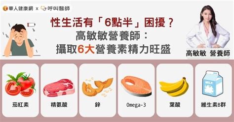 性生活有「6點半」困擾？高敏敏營養師：攝取6大營養素精力旺盛 蕃新聞