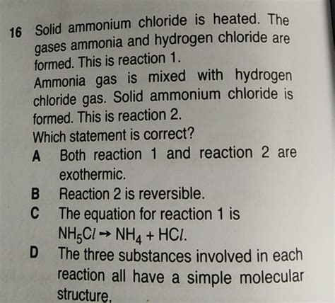 Solved 16 Solid Ammonium Chloride Is Heated The Gases Ammonia And