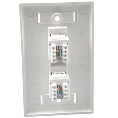 Two Port Cat5e Rj45 Configured Single Gang Wall Plate White Covers And Pass Through Wall