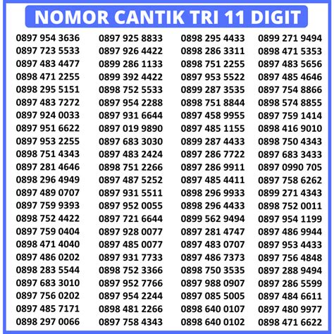 Jual Kartu Perdana Nomor Cantik Tri 3 Three Nomer Cantik 11 Digit