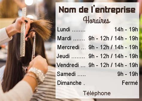 Affiche Commerce Coiffure Horaire Main Ciseaux Gratuit Imprimer