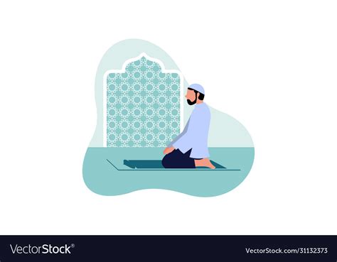 Muslim Man Practicing Shalat Islamic Prayer Vector Image