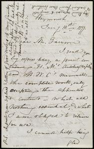 Letter From Maria Weston Chapman Weymouth Mass To William Lloyd