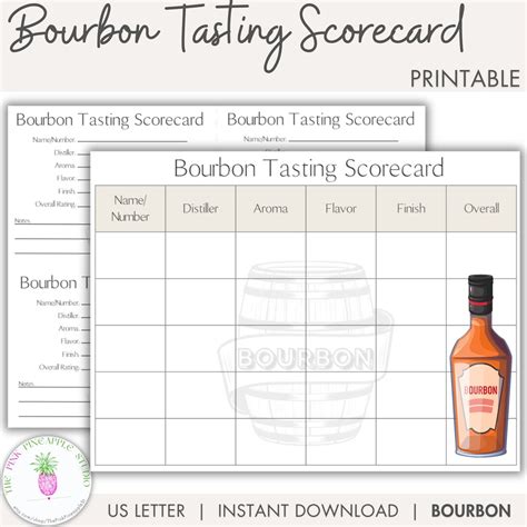 Bourbon Tasting Scorecard Printable Bourbon Party Bourbon - Etsy