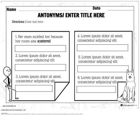 Antonym Sentences Worksheet Storyboard By Templates