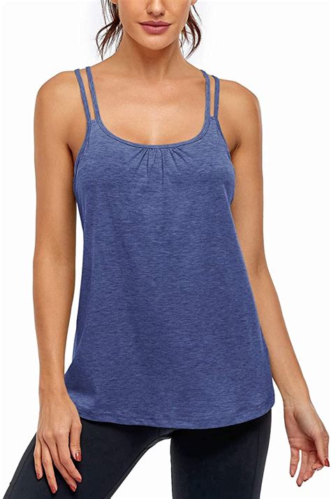 Women S Workout Yoga Racerback Tank Tops With Built In Shelf Bra Wf Shopping