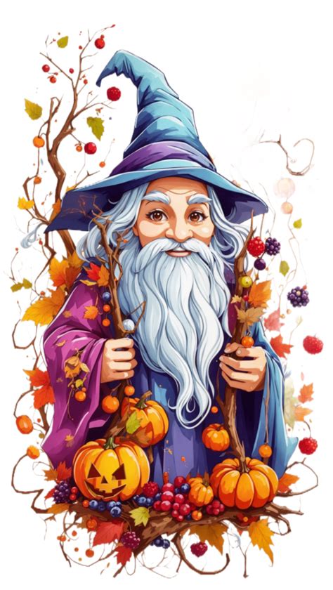 Magical Halloween Wizard Casting Spooky Spells With A Pumpkin Hat Ai