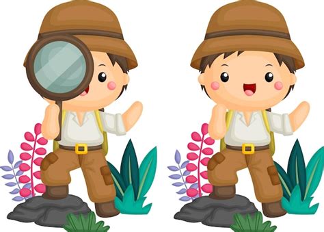 Premium Vector A Vector Of A Cute Boy Dressed As An Explorer