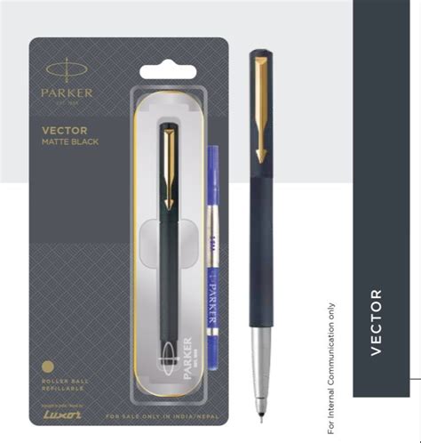 PARKER VECTOR MATTE BLACK ROLLER BALL PEN WITH STAINLESS STEEL AND GOLD