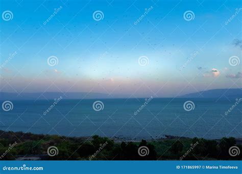 Landscape of Sea of Galilee - Sea of Galilee. the Lake Against the Sunset Sky Stock Image ...