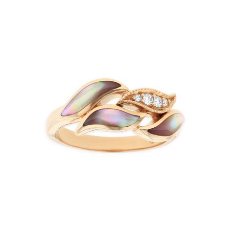 14 Kt Rose Gold Ring With Inlay And Diamonds Kabana