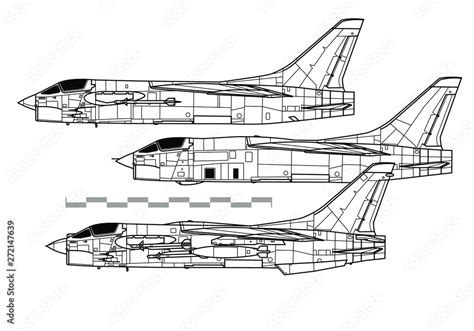 Chance Vought F 8 Crusader Outline Vector Drawing Stock Vector Adobe