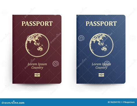 Passport With Map Australia Realistic Vector Illustration Red And Blue Passports With Globe