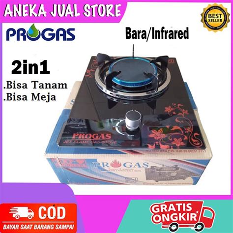 Jual PROGAS KOMPOR GAS KACA 1 TUNGKU BARA INFRARED BISA TANAM MEJA