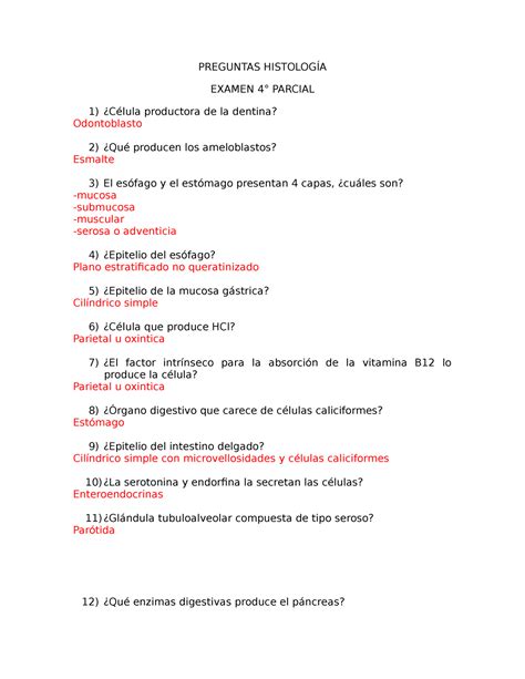 4TO PARCIAL HISTOLOGÍA PREGUNTAS HISTOLOGÍA EXAMEN 4 PARCIAL Célula