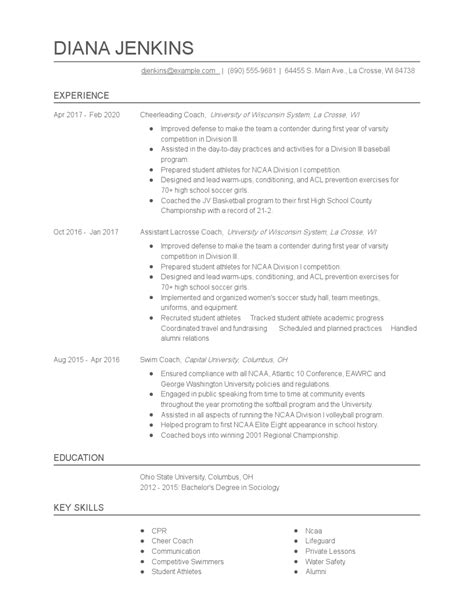 Cheerleading Coach Resume Examples And Tips Zippia