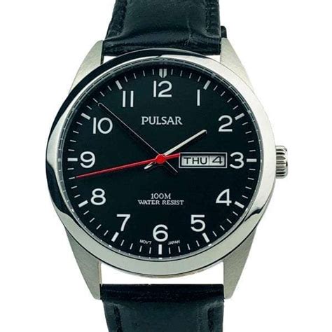 Pulsar Classic Quartz Silver Stainless Steel Black Leather Mens Watch