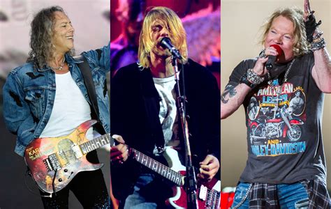 Three Side By Side Images Of Kirk Hammett Kurt Cobain And Axl Rose