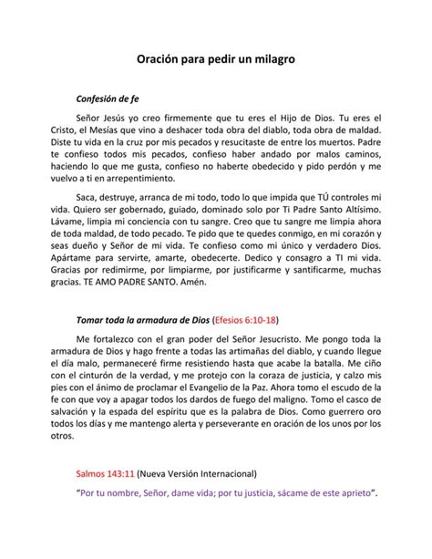 Oración para pedir un milagro PDF