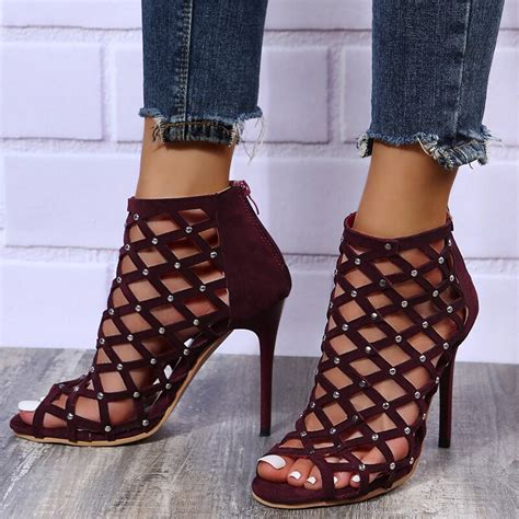 Burgundy Lace Up Gladiator Sandals