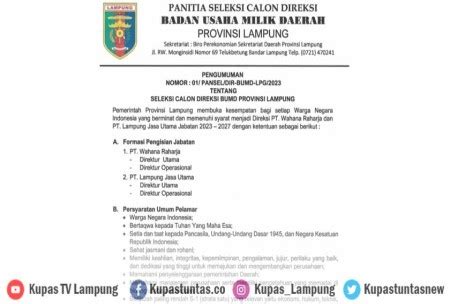 Kupas Tuntas Seleksi Direksi Dua BUMD Pemprov Lampung Resmi Dibuka