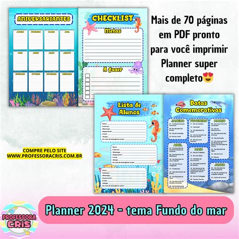 Planner Tema Fundo Do Mar Professora Cris Ensinando Carinho