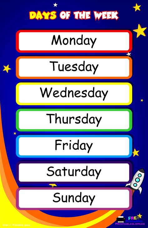 Days Of The Week Chart Free Printable