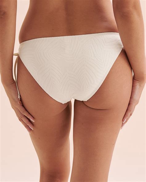 TURQUOISE COUTURE Tropical Textured Side Tie Bikini Bottom White Bikini Village