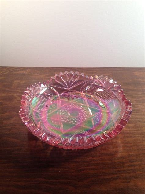 Iridescent Pink Carnival Glass Dish With Sawtooth Edge Etsy