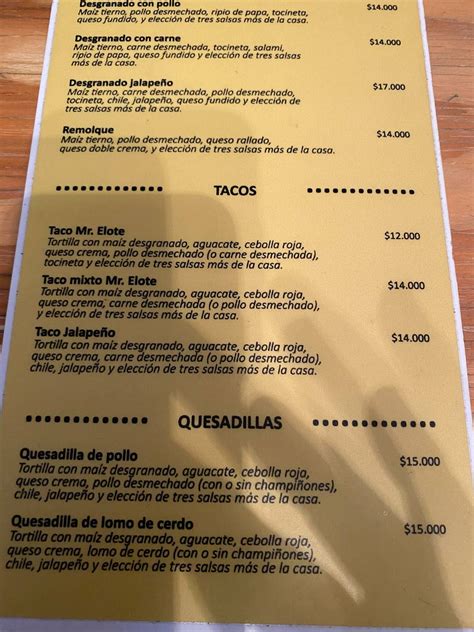 Menu At Mr Elote Restaurant Barrancabermeja