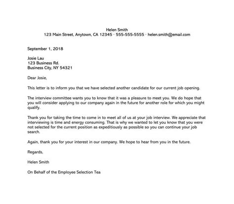 Job Candidate Rejection Letter 36 Sample Letters And Templates