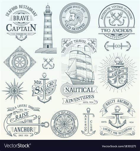 Set Vintage Nautical Labels Royalty Free Vector Image