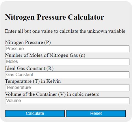 Nitrogen Pressure Calculator Calculator Academy