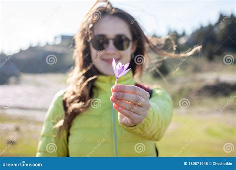 Young Beautiful Woman Walking Outside Windy Day Stock Photo Image Of