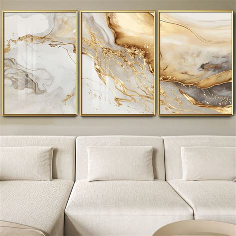 Trio Quadro Decorativo Abstrato Dourado Luxo Vidro Elo7