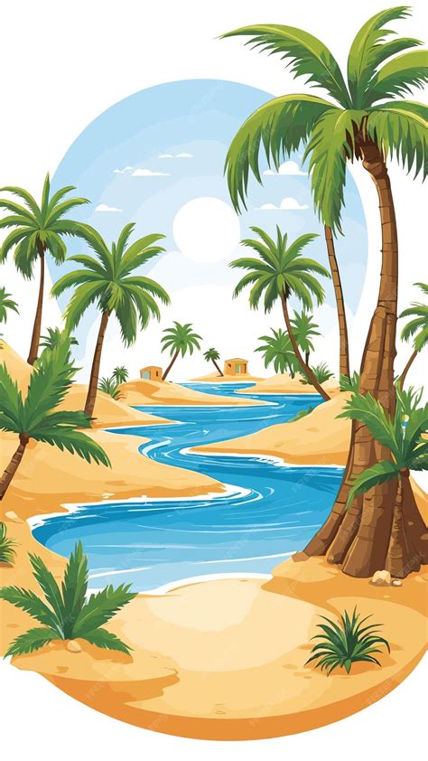 Premium Vector Oasis Landscape Drawing Cartoon Artwork Vector