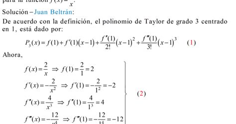 Banco de matemáticas: Polinomio de Taylor de grado 3 centrado en 1 para f(x)=2/x