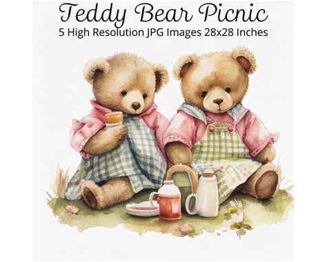 Teddy Bear Picnic Clipart Set Of Digital Prints Playroom Room Decor