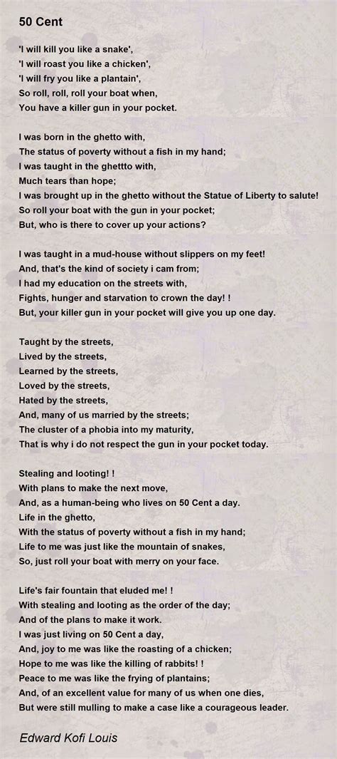 50 Cent 50 Cent Poem By Edward Kofi Louis