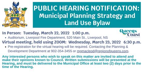 Notice Of Public Hearings For Municipal Planning Strategy And Land Use